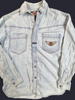 Vintage Harley Davidson Denim Button-Up Shirt